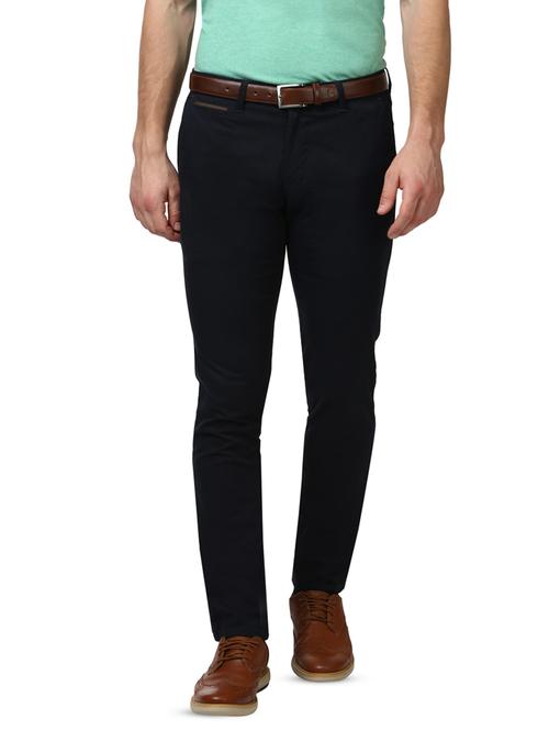 navy blue solid flat front casual trouser - 17669977 -  Standard Image - 0