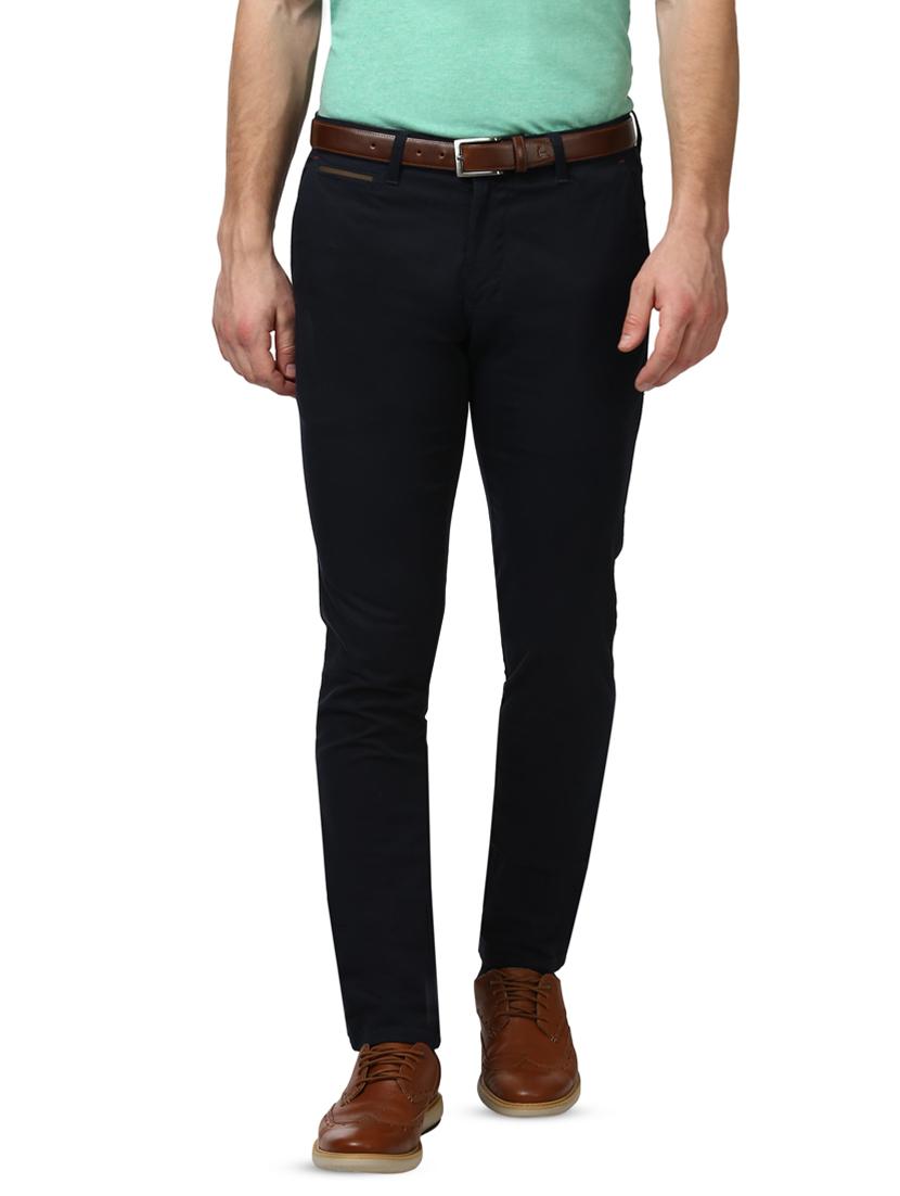 navy blue solid flat front casual trouser - 17669977 -  Zoom Image - 0