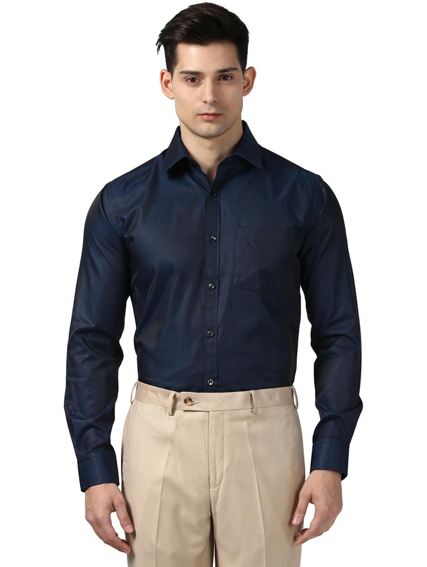 navy blue printed formal shirt - 17671159 -  Zoom Image - 0