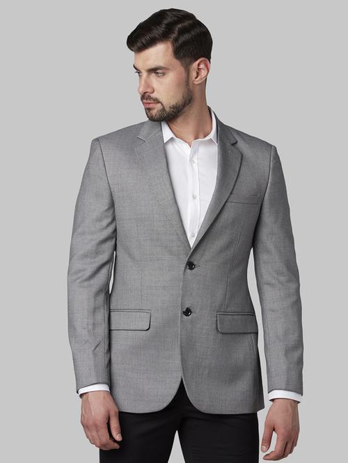 grey self design single breasted formal blazer - 17671335 - Standard Image - 0