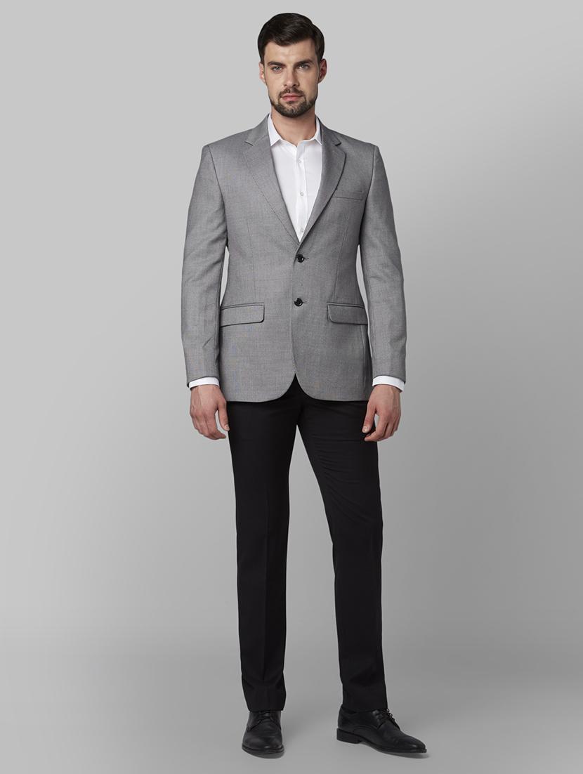 grey self design single breasted formal blazer - 17671335 - Standard Image - 3