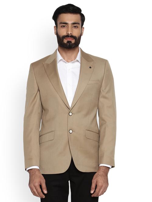 beige solid single breasted formal blazer - 17671339 - Standard Image - 0
