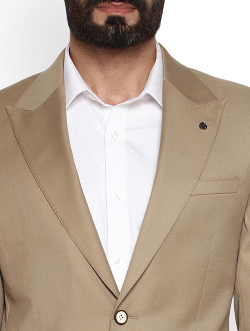 beige solid single breasted formal blazer - 17671339 - Standard Image - 5