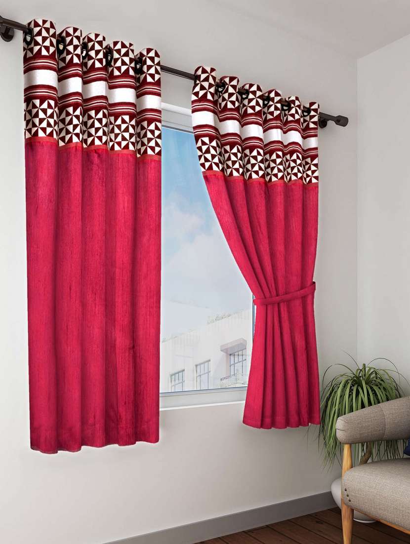 bianca breezy textured fabric curtain & top design [eyelet pattern] -1pc 5 feet (pure living retreat) abstract-maroon