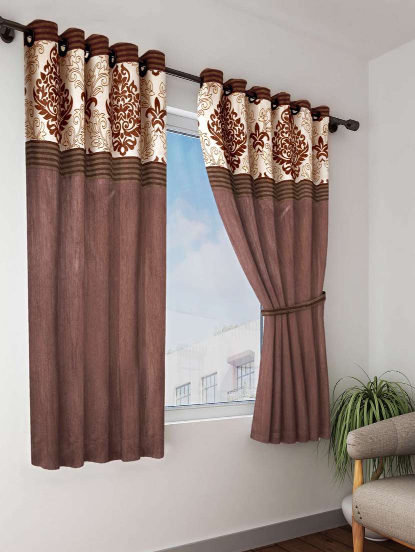 bianca breezy textured fabric curtain & top design [eyelet pattern] -1pc 5 feet (pure living retreat) abstract-coffee