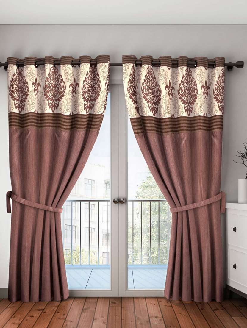 bianca breezy textured fabric curtain & top design [eyelet pattern] -2pc 9 feet (pure living retreat) mix-match-coffee