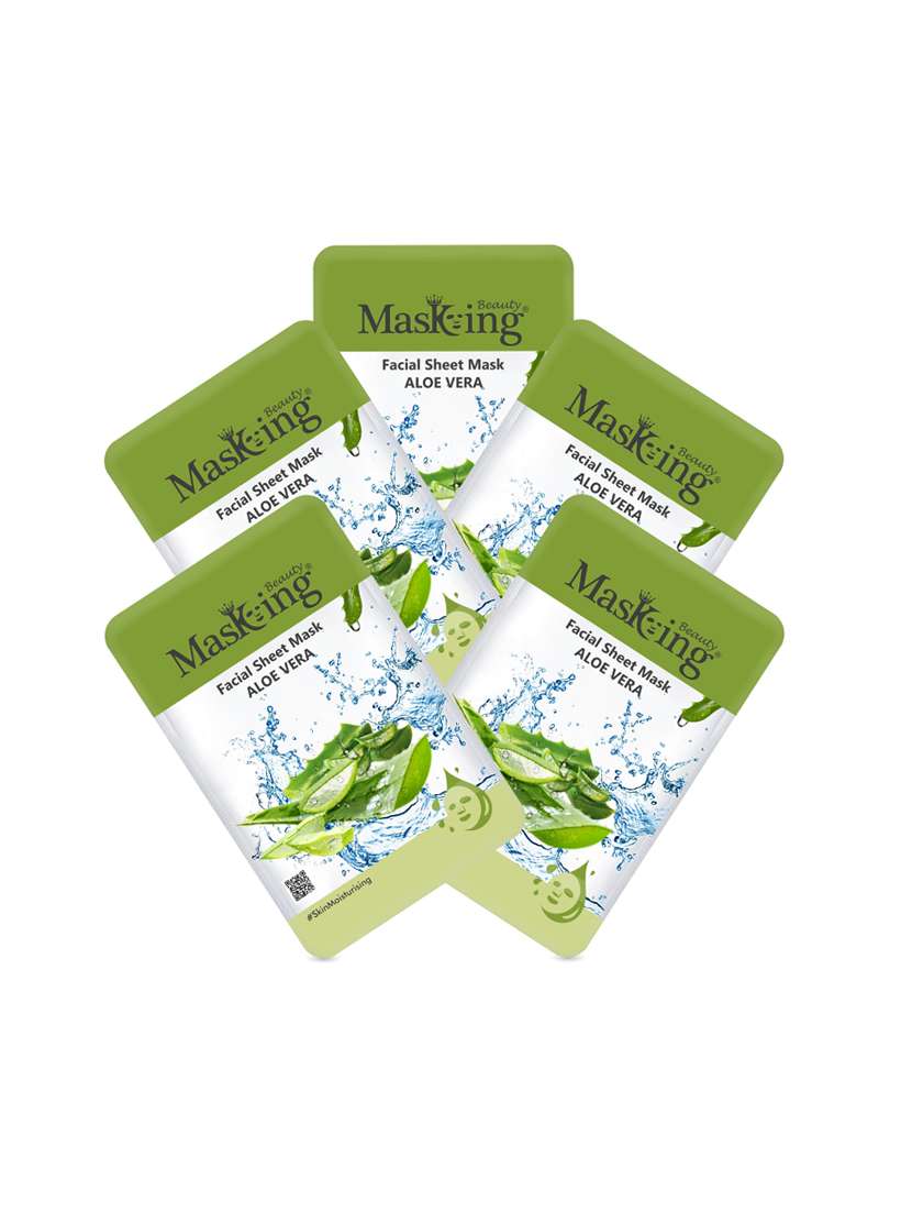 masking beauty facial sheet mask of aloe vera extract for skin moisturising for women and men, 100ml (pack of 5)