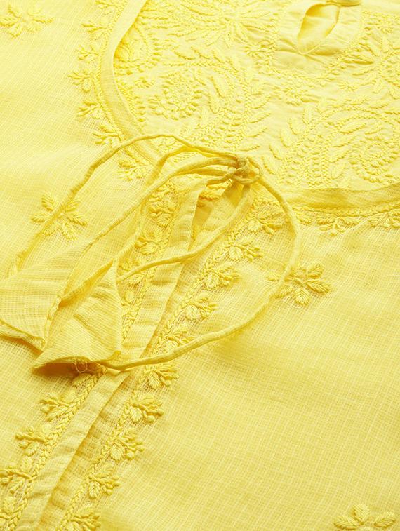 ada hand-embroidered yellow chikankari kurta pant set - 17679793 - Standard Image - 3