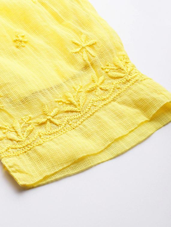 ada hand-embroidered yellow chikankari kurta pant set - 17679793 - Standard Image - 5