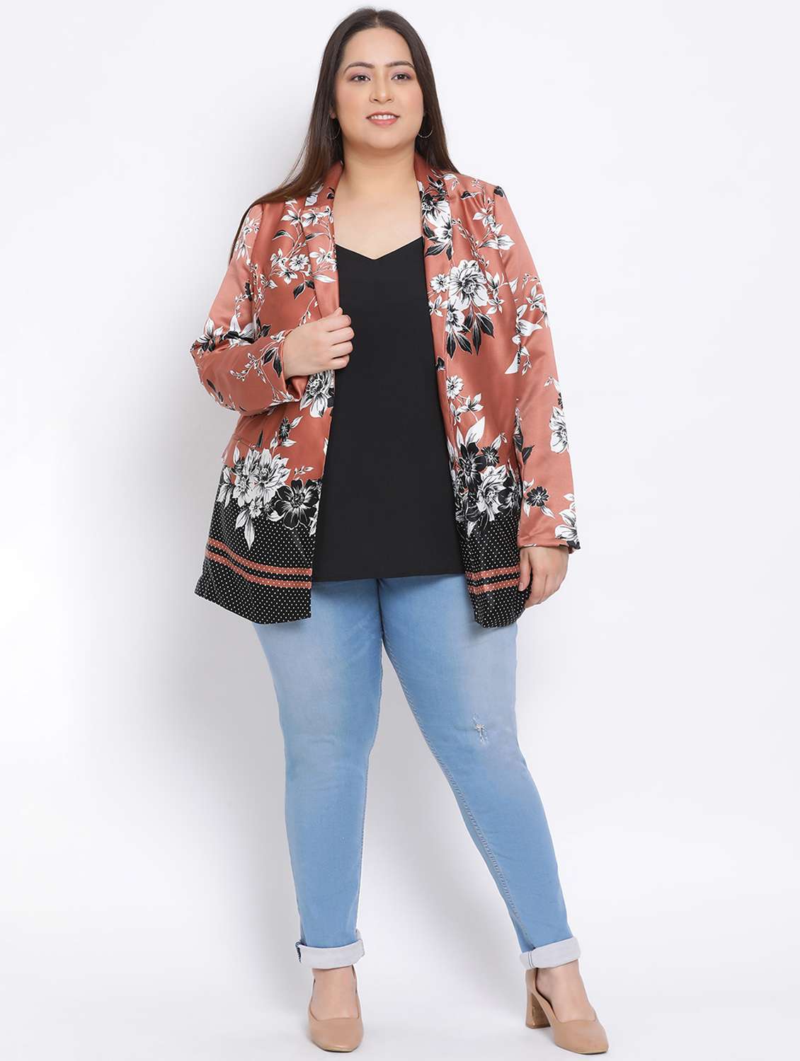 Brown Floral Casual Blazer - 17680099 -  Standard Image - 3