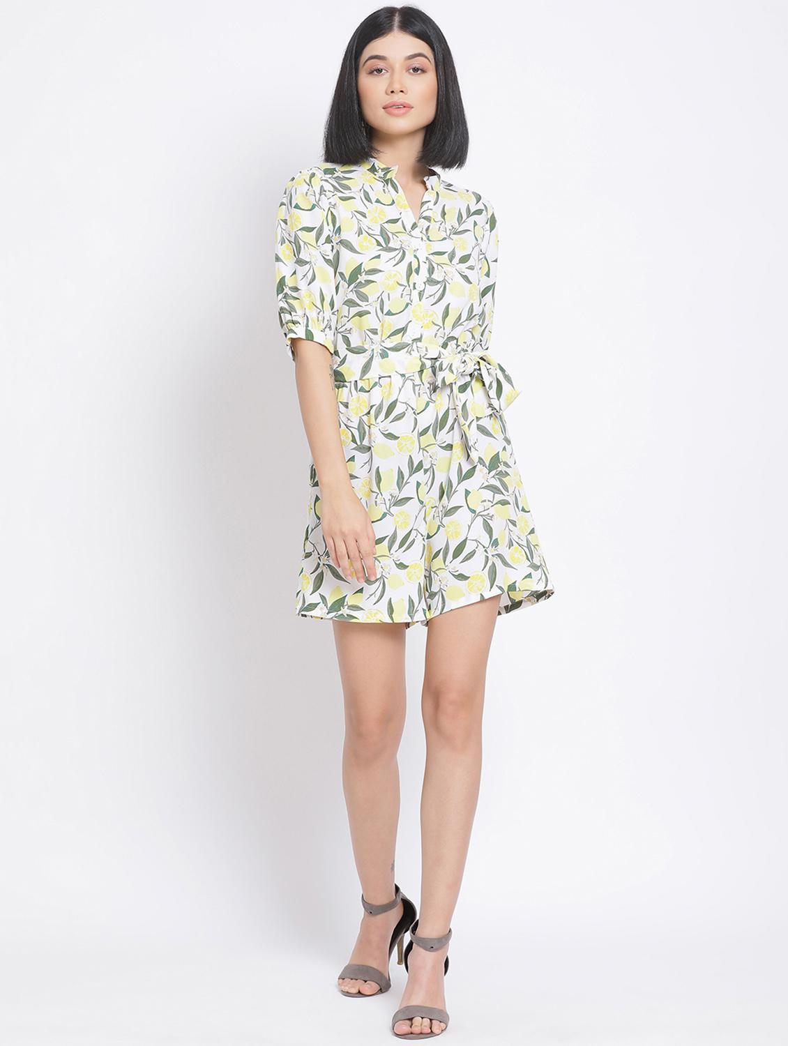 tie front printed romper - 17680128 - Standard Image - 3