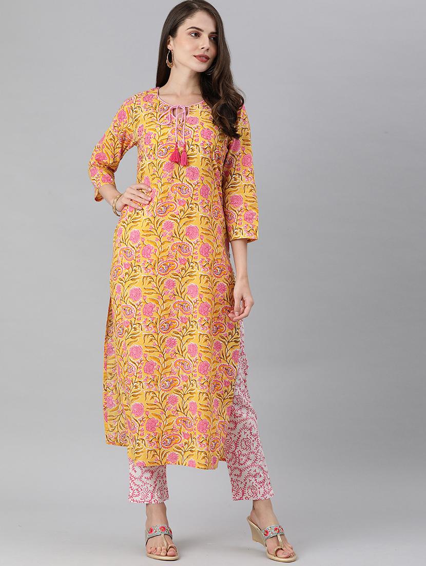 yellow cotton kurta pant set - 17680299 - Zoom Image - 0