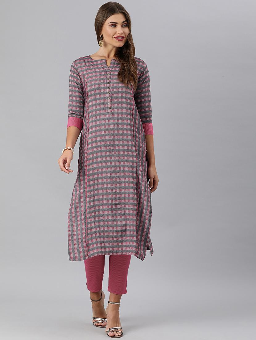 grey cotton blend kurta pant set - 17680302 - Zoom Image - 0