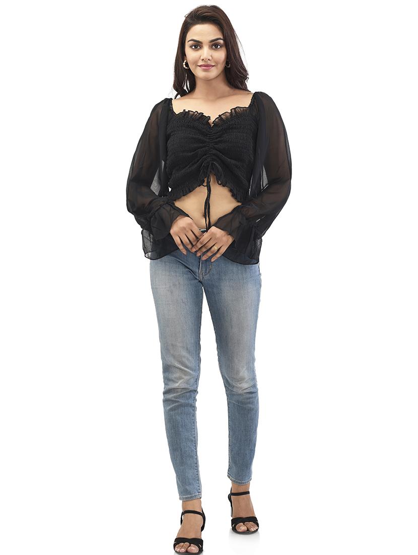 ruched detail crop top - 17680439 - Standard Image - 3