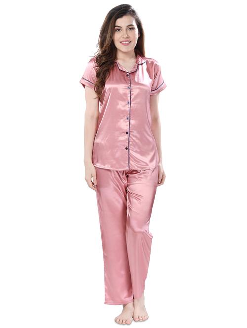 pink solid pyjama set nightwear set - 17683609 -  Standard Image - 0