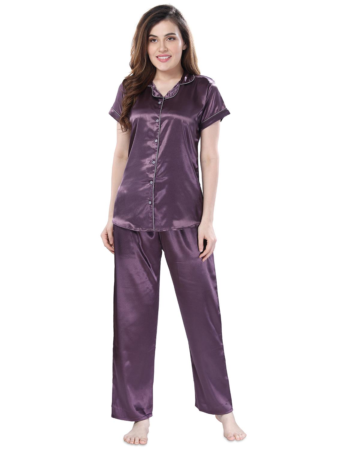 purple solid pyjama set nightwear set - 17683611 - Zoom Image - 0