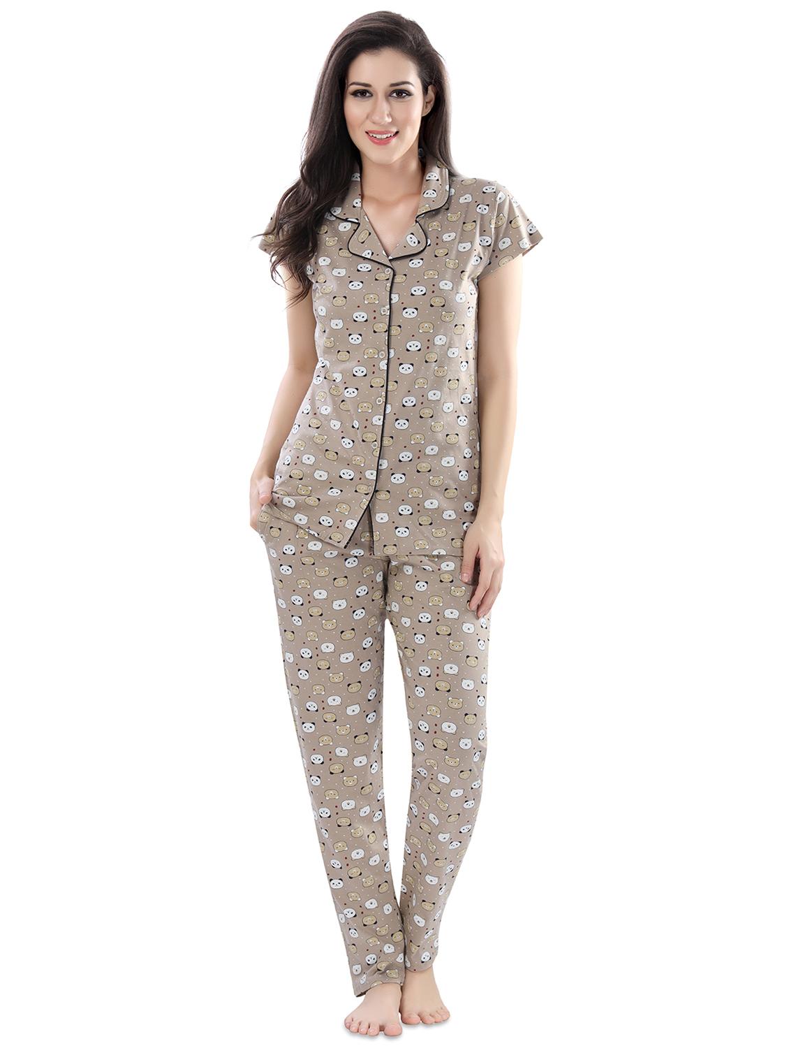 beige printed pyjama set nightwear set - 17683626 - Zoom Image - 0