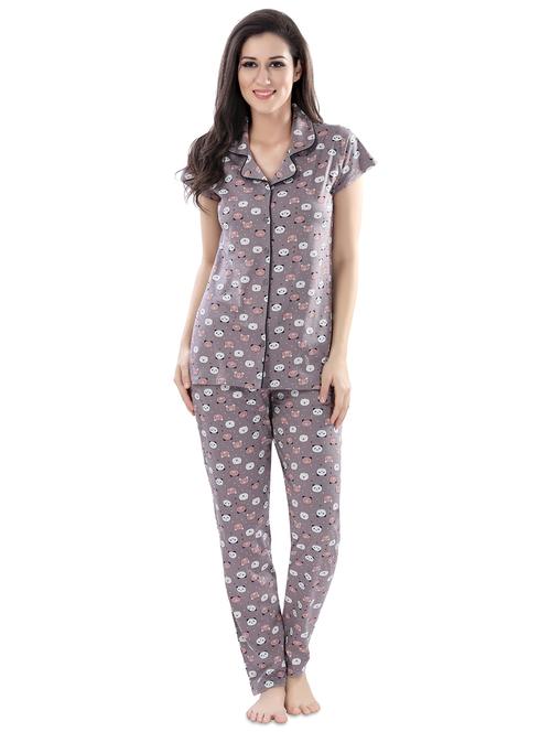 grey printed nightwear pajama set - 17683627 - Standard Image - 0