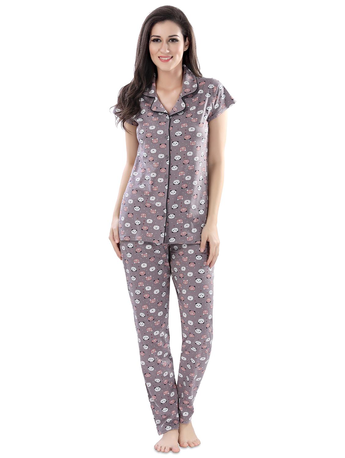 grey printed nightwear pajama set - 17683627 - Zoom Image - 0