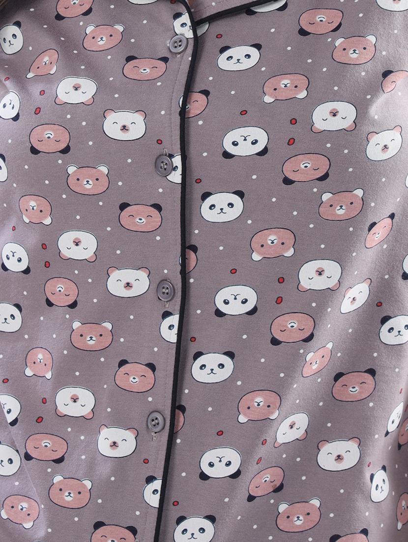 grey printed nightwear pajama set - 17683627 - Standard Image - 3