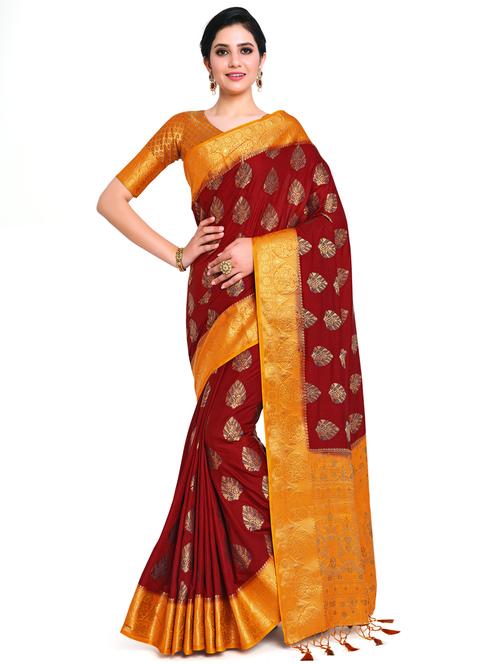 ethnic motifs kanjivaram saree with blouse - 17684563 -  Standard Image - 0