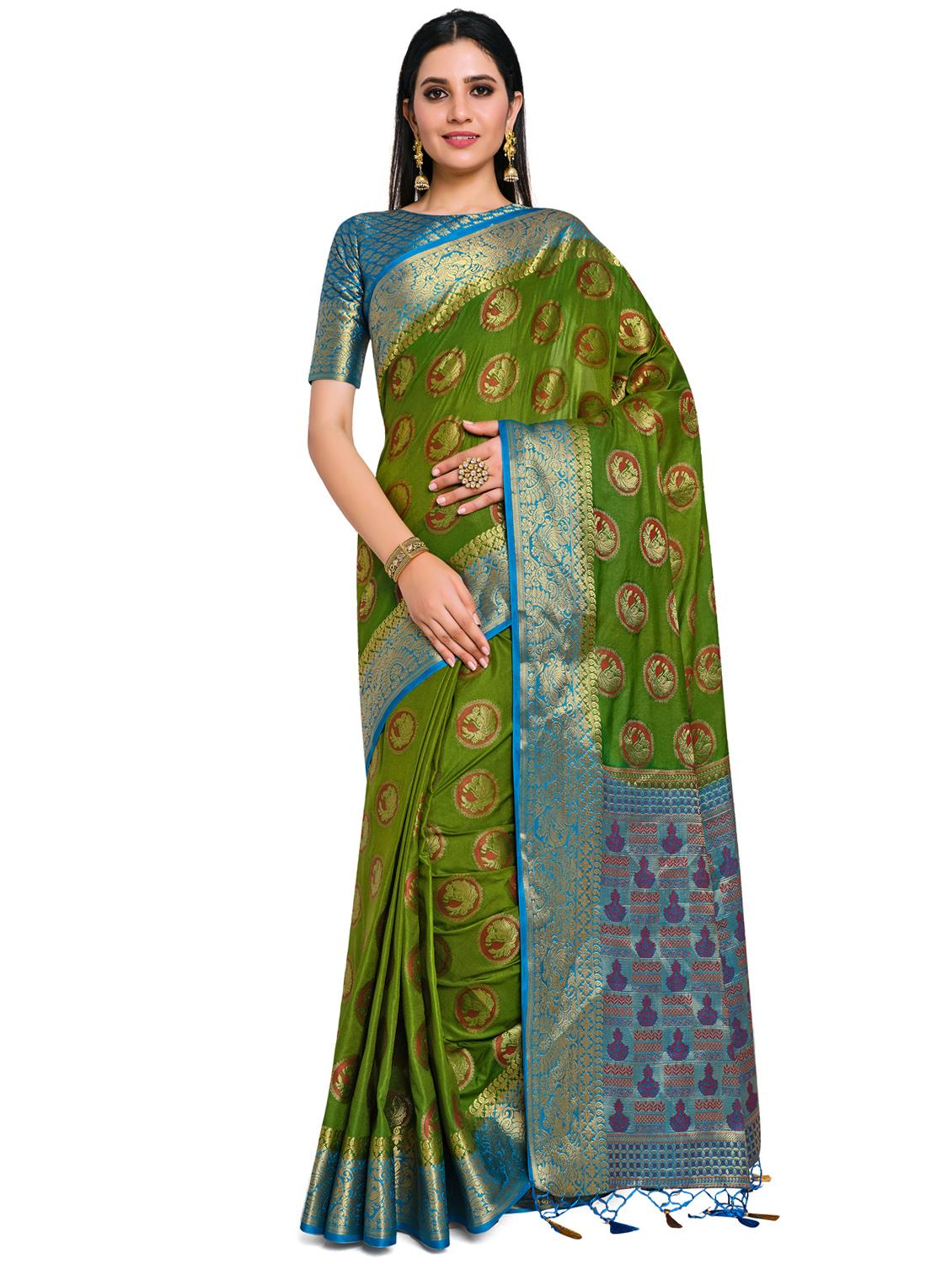 ethnic motifs kanjivaram saree with blouse - 17684569 - Zoom Image - 0
