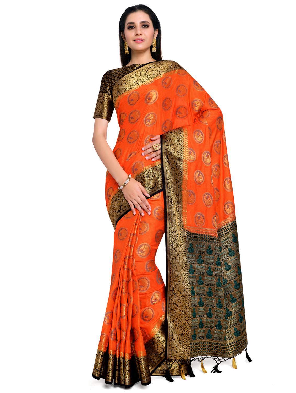 ethnic motifs kanjivaram saree with blouse - 17684571 - Zoom Image - 0
