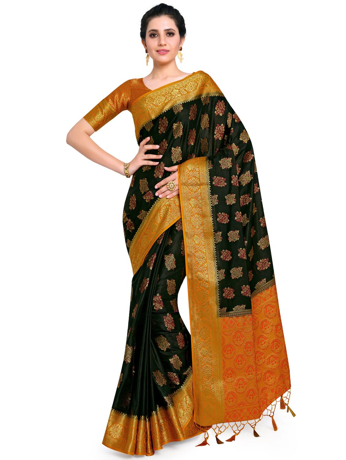 ethnic motifs kanjivaram saree with blouse - 17684572 - Zoom Image - 0