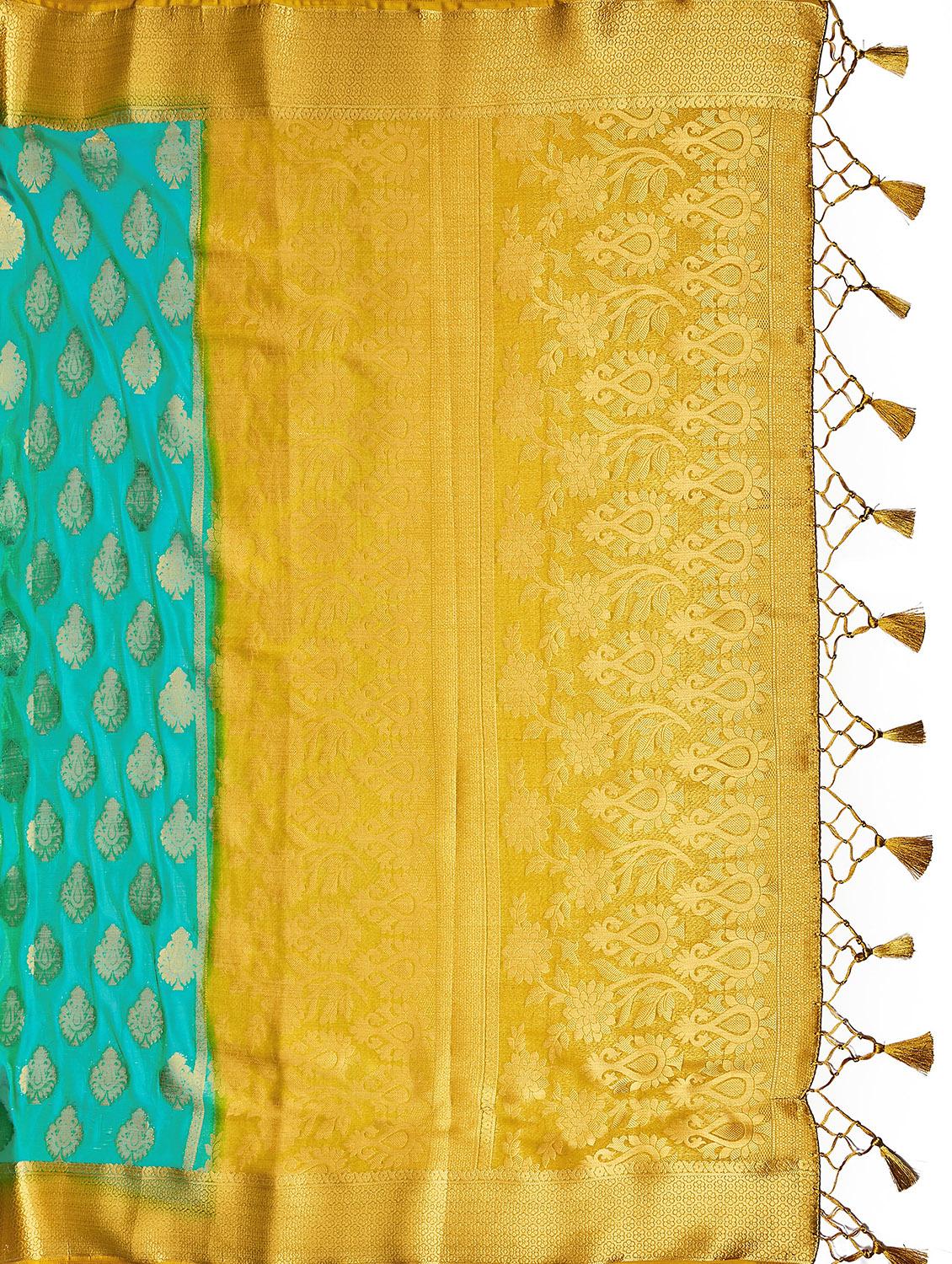 turquoise art silk kanjivaram saree with blouse - 17684578 - Standard Image - 3