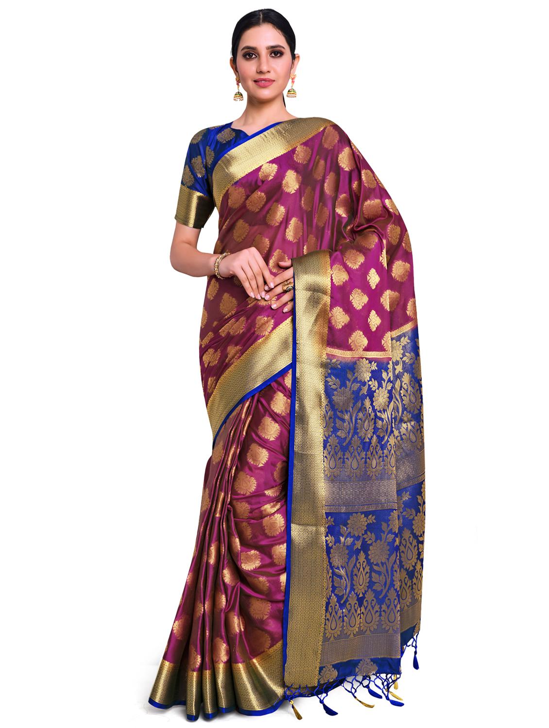 ethnic motifs kanjivaram saree with blouse - 17684579 - Zoom Image - 0