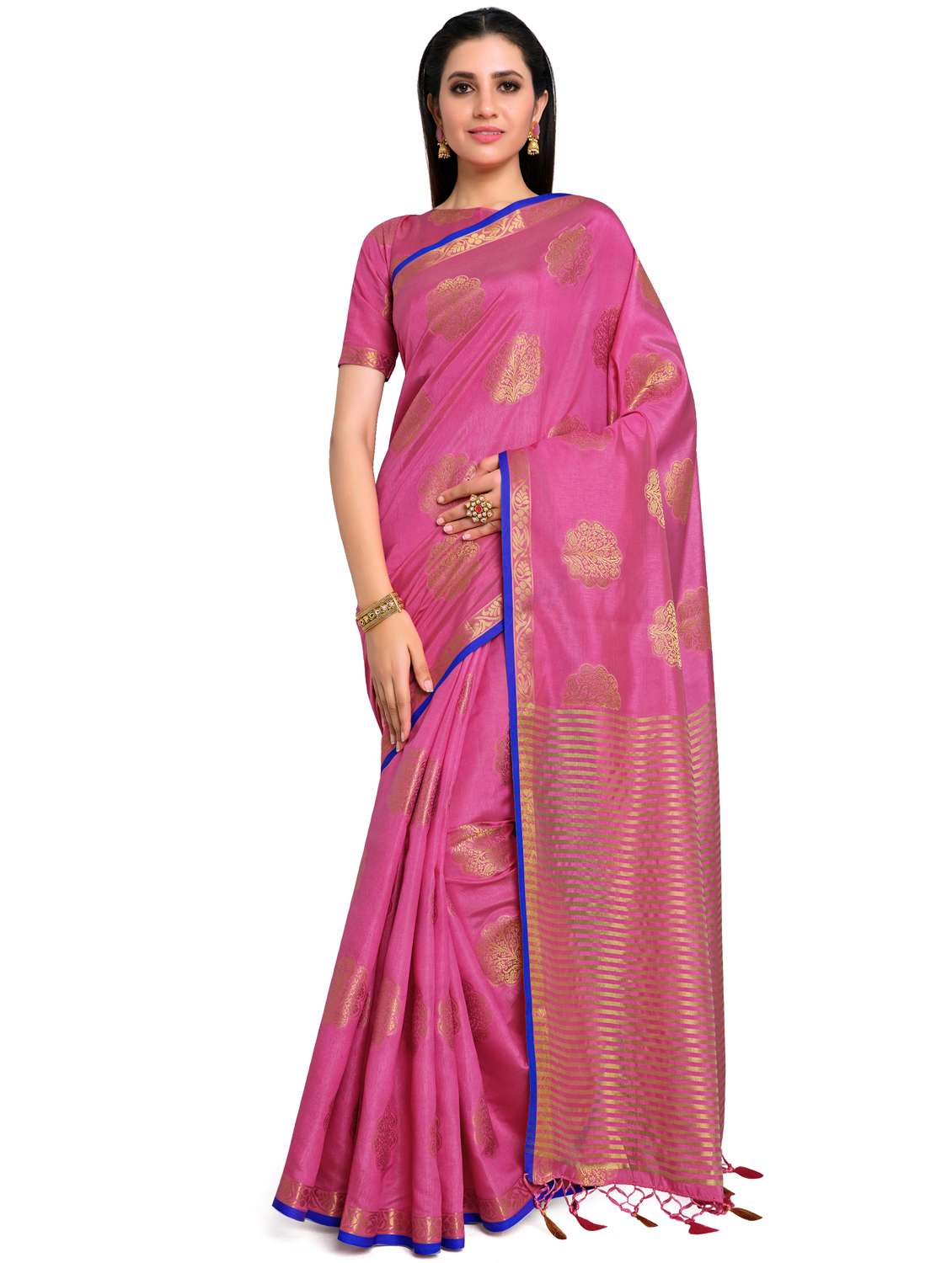 pink tussar silk kanjivaram saree with blouse - 17684587 - Zoom Image - 0
