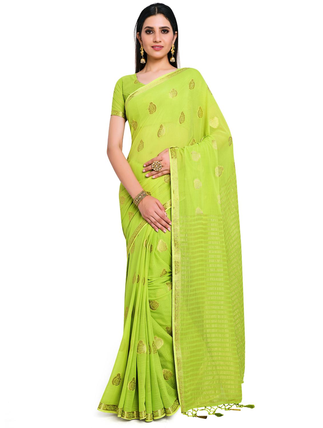 green chiffon banarasi saree with blouse - 17684589 -  Zoom Image - 0