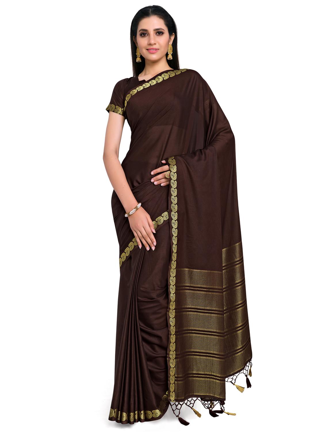brown crepe mysore silk saree - 17684590 - Zoom Image - 0