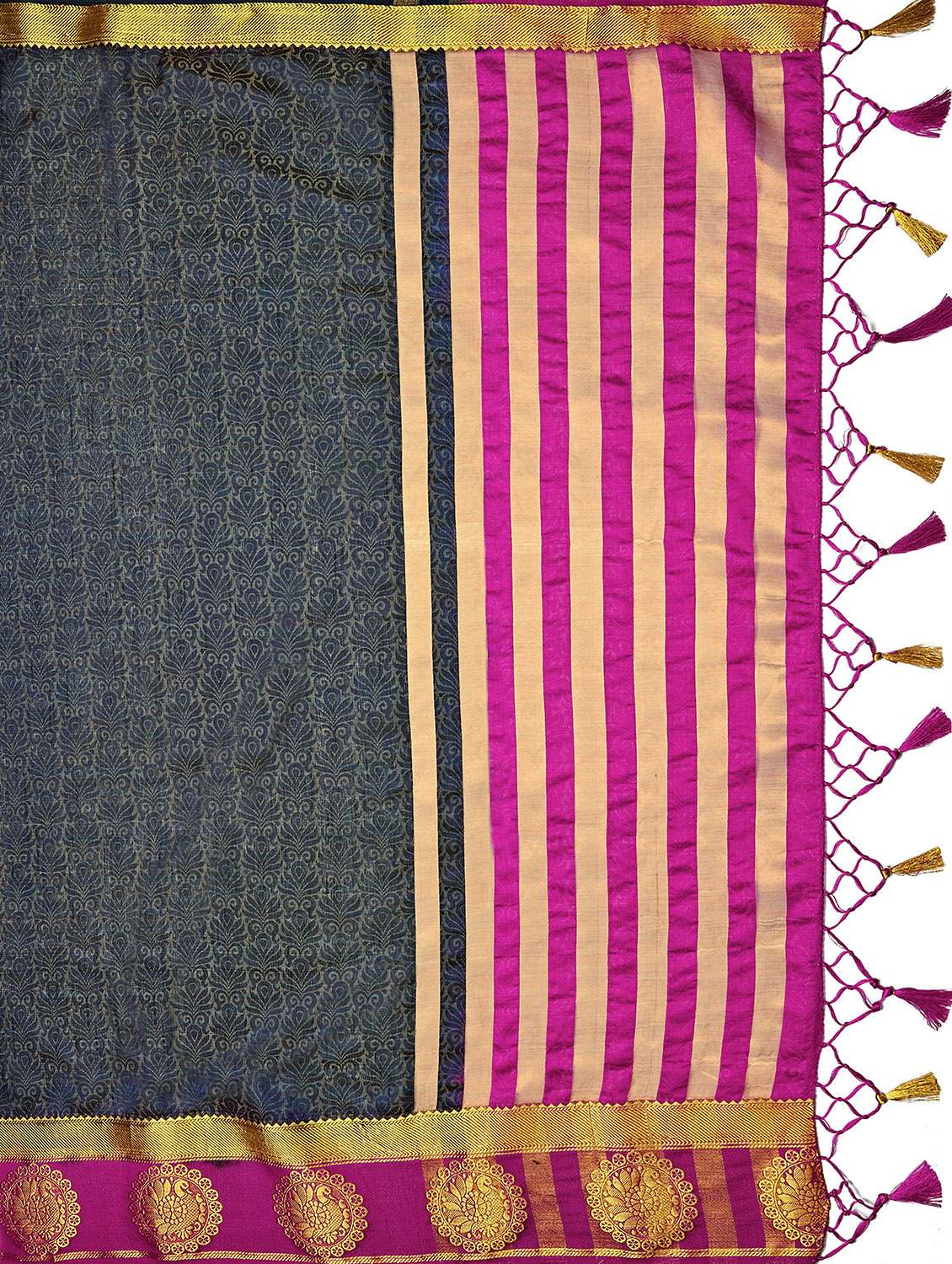 women's self design navy blue colored saree - 17684602 - Standard Image - 3
