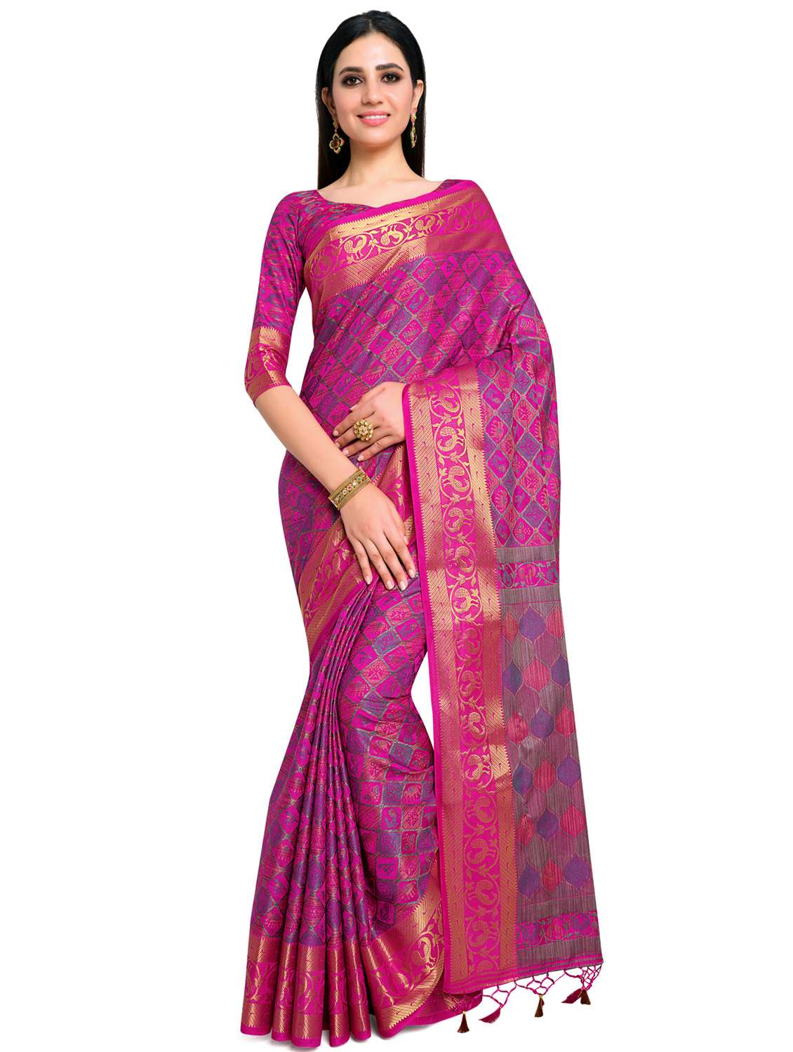 pink art silk patola saree with blouse - 17684618 - Zoom Image - 0