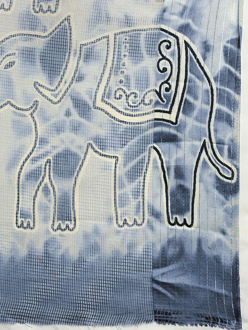 navy khadi kota doria saree with blouse - 17687291 -  Standard Image - 3