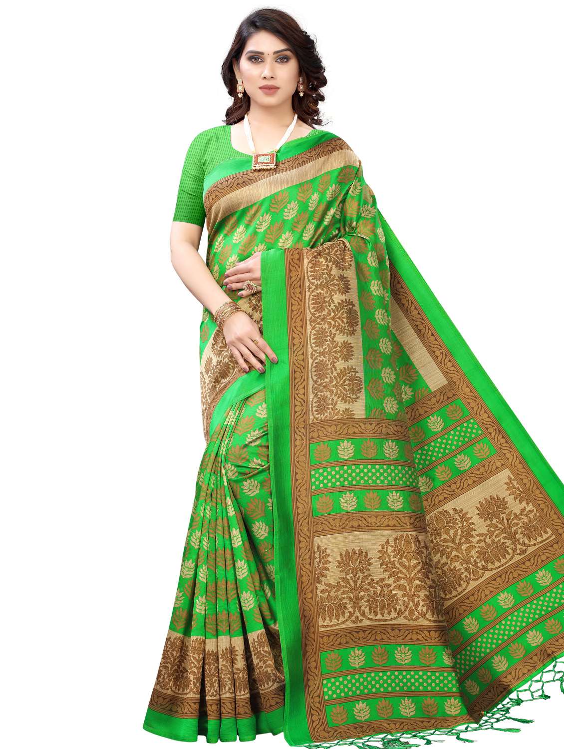 floral mysore silk saree with blouse - 17687859 - Zoom Image - 0