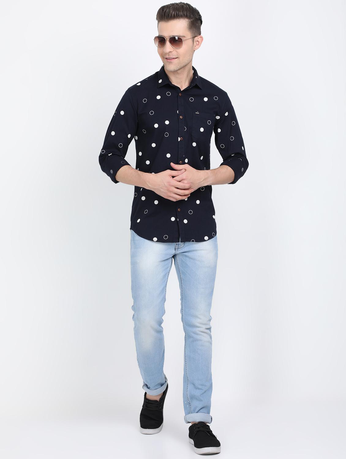 dark blue polka dots casual shirt - 17688044 - Standard Image - 3