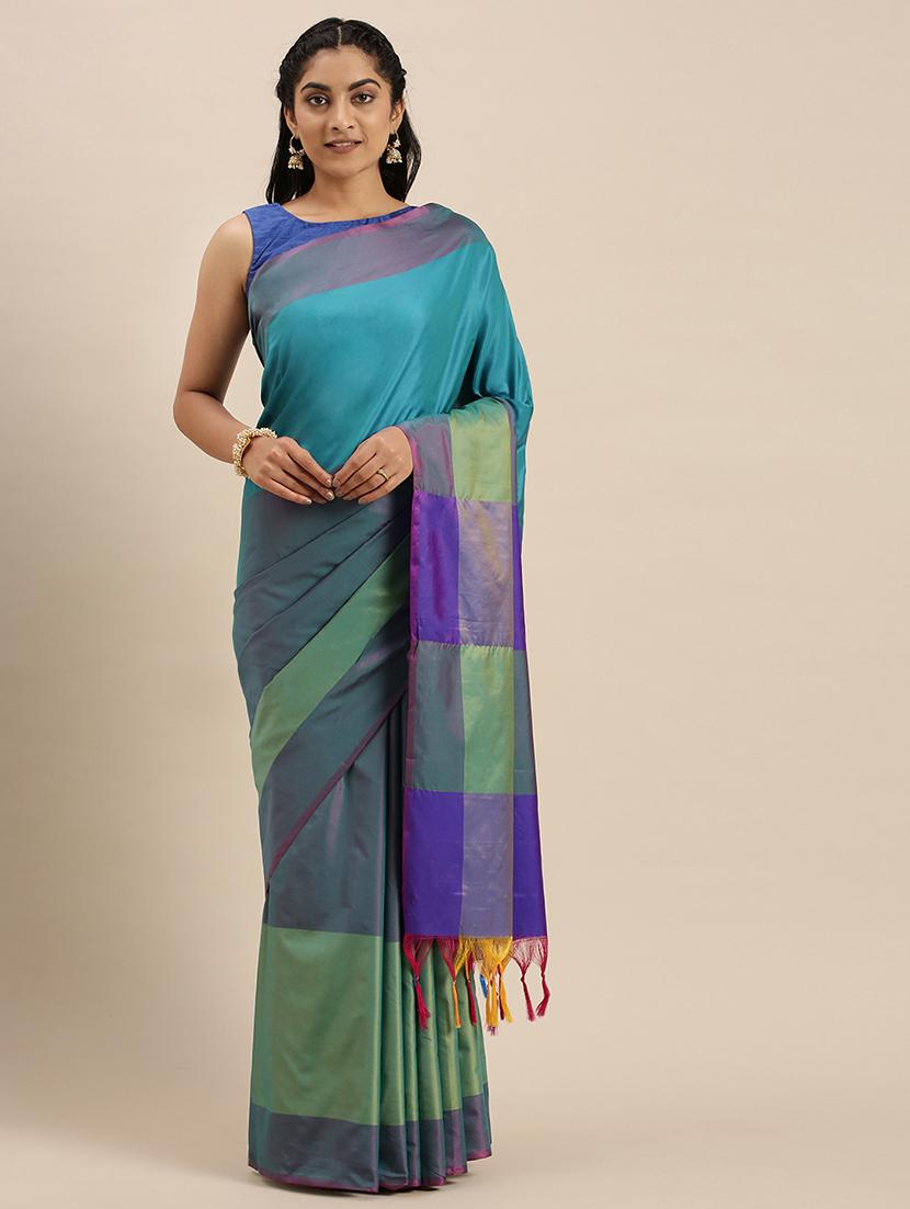 color block woven saree with blouse - 17689274 -  Zoom Image - 0