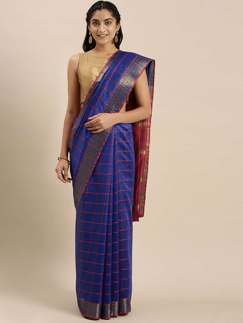 checkered woven saree with blouse - 17689279 - Zoom Image - 0