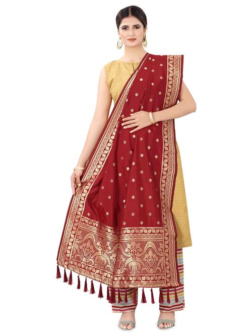 red silk dupatta - 17690750 - Standard Image - 0