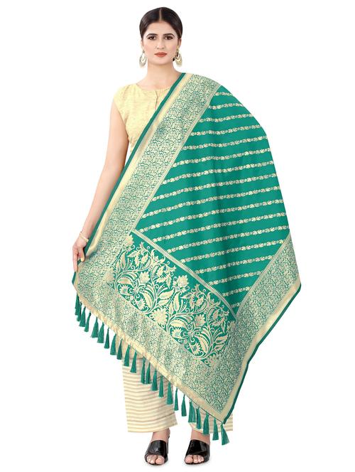 green self designed banarasi dupatta - 17690755 -  Standard Image - 0