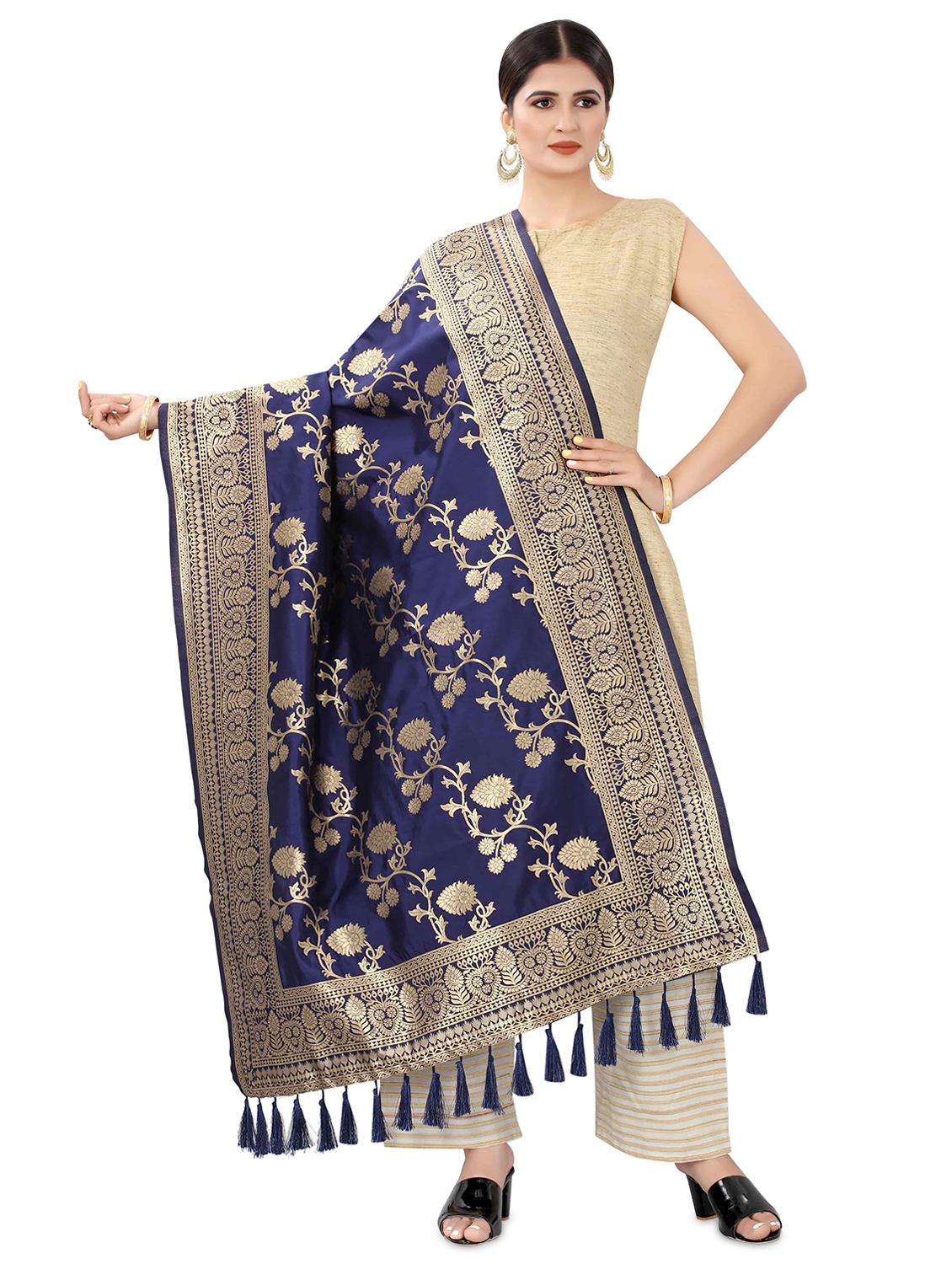 navy silk dupatta - 17690760 - Zoom Image - 0