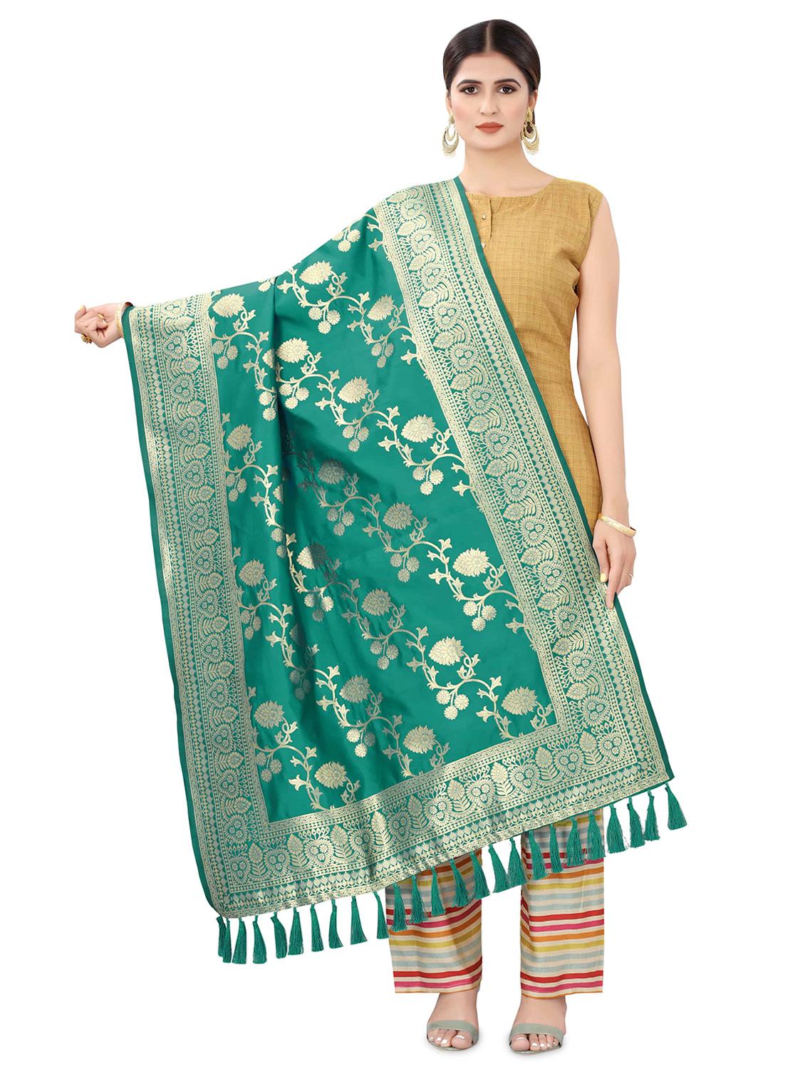 green silk dupatta - 17690762 -  Zoom Image - 0