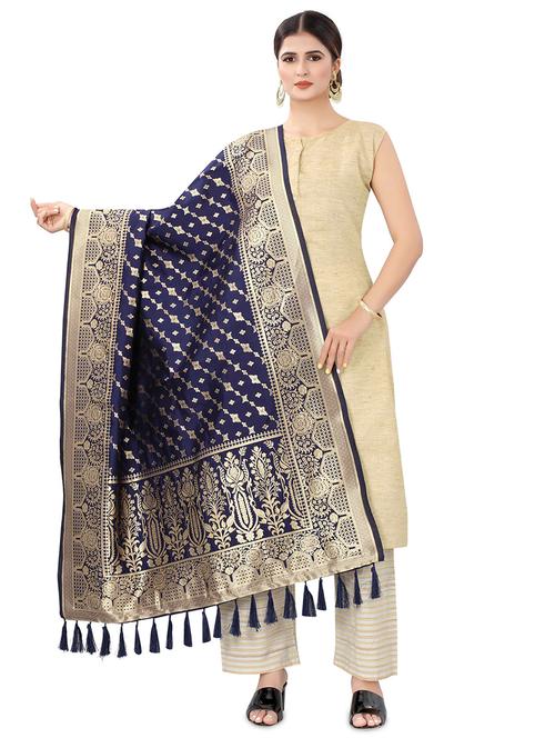 navy blue self designed banarasi dupatta - 17690774 - Standard Image - 0