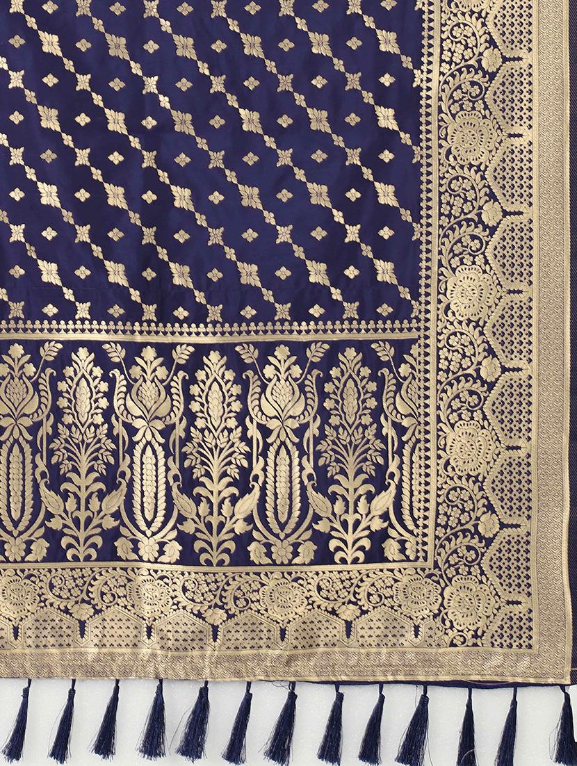 navy blue self designed banarasi dupatta - 17690774 - Standard Image - 3