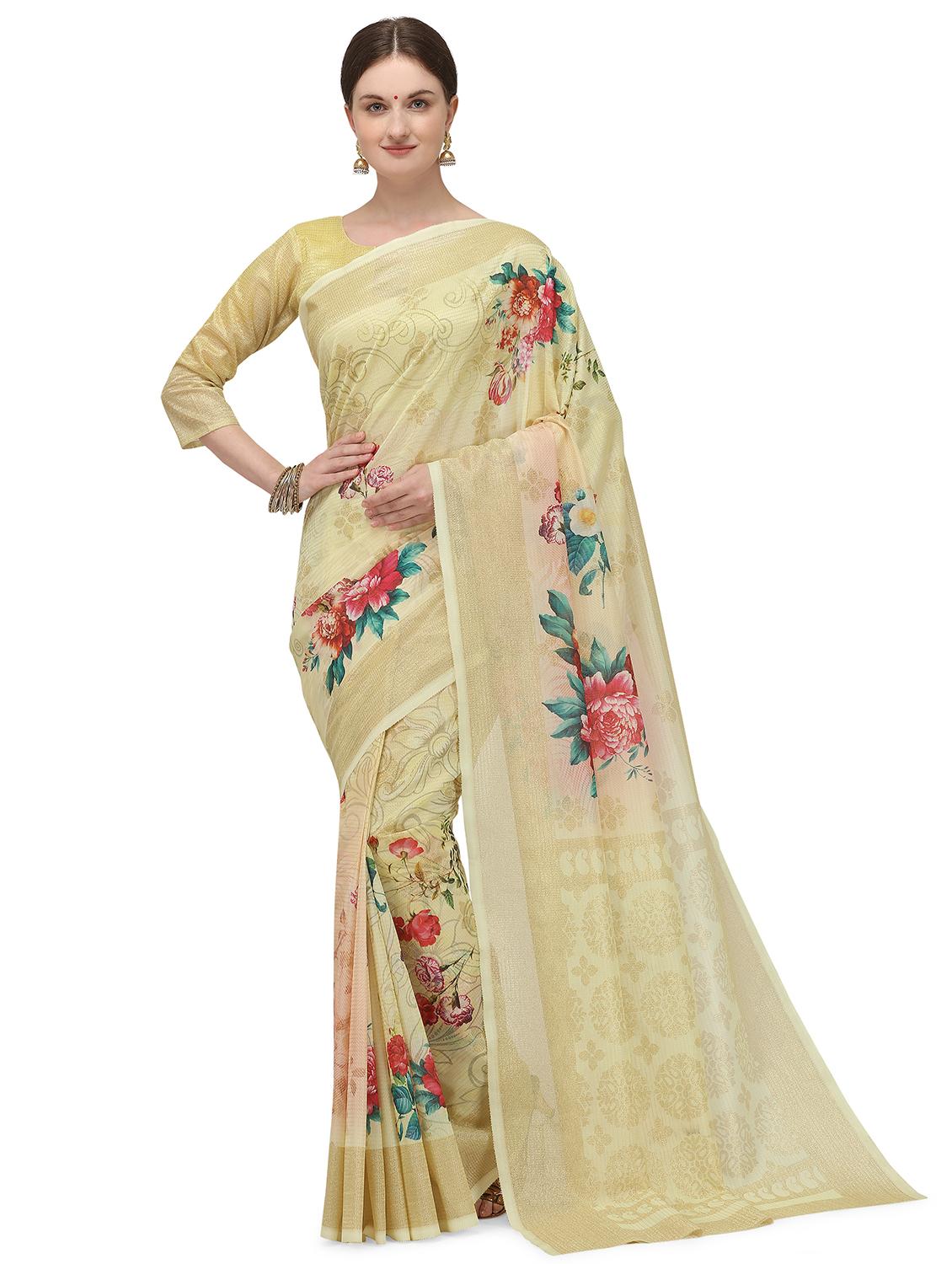women's floral lime colored saree with blouse