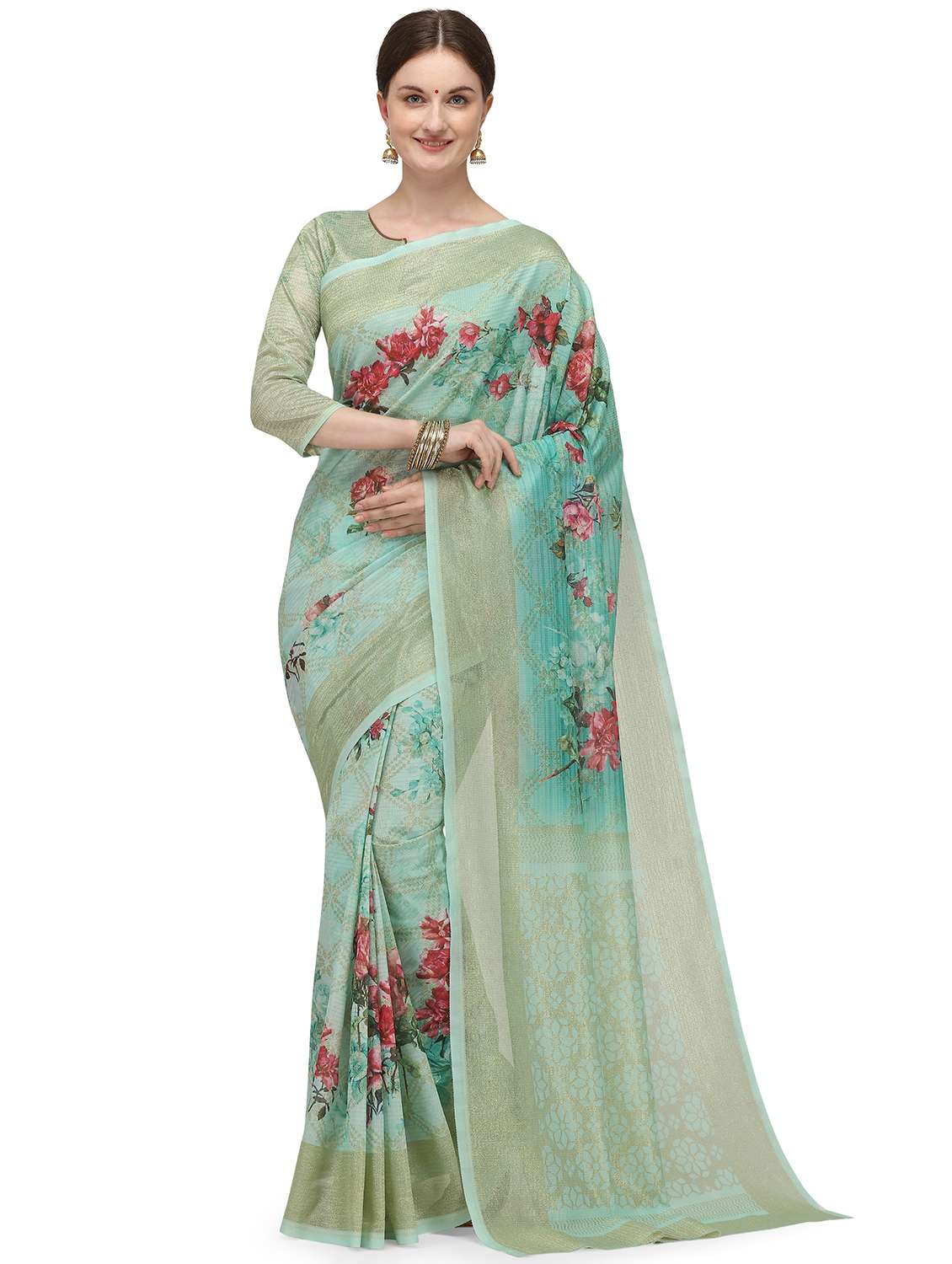 women floral bordered saree with blouse