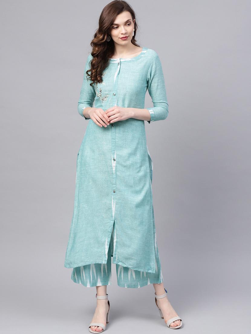 ikat kurta palazzo set - 17691069 - Zoom Image - 0