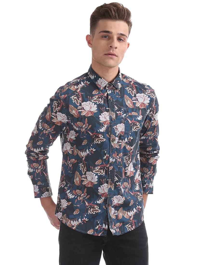 blue floral casual shirt - 17691338 - Zoom Image - 0